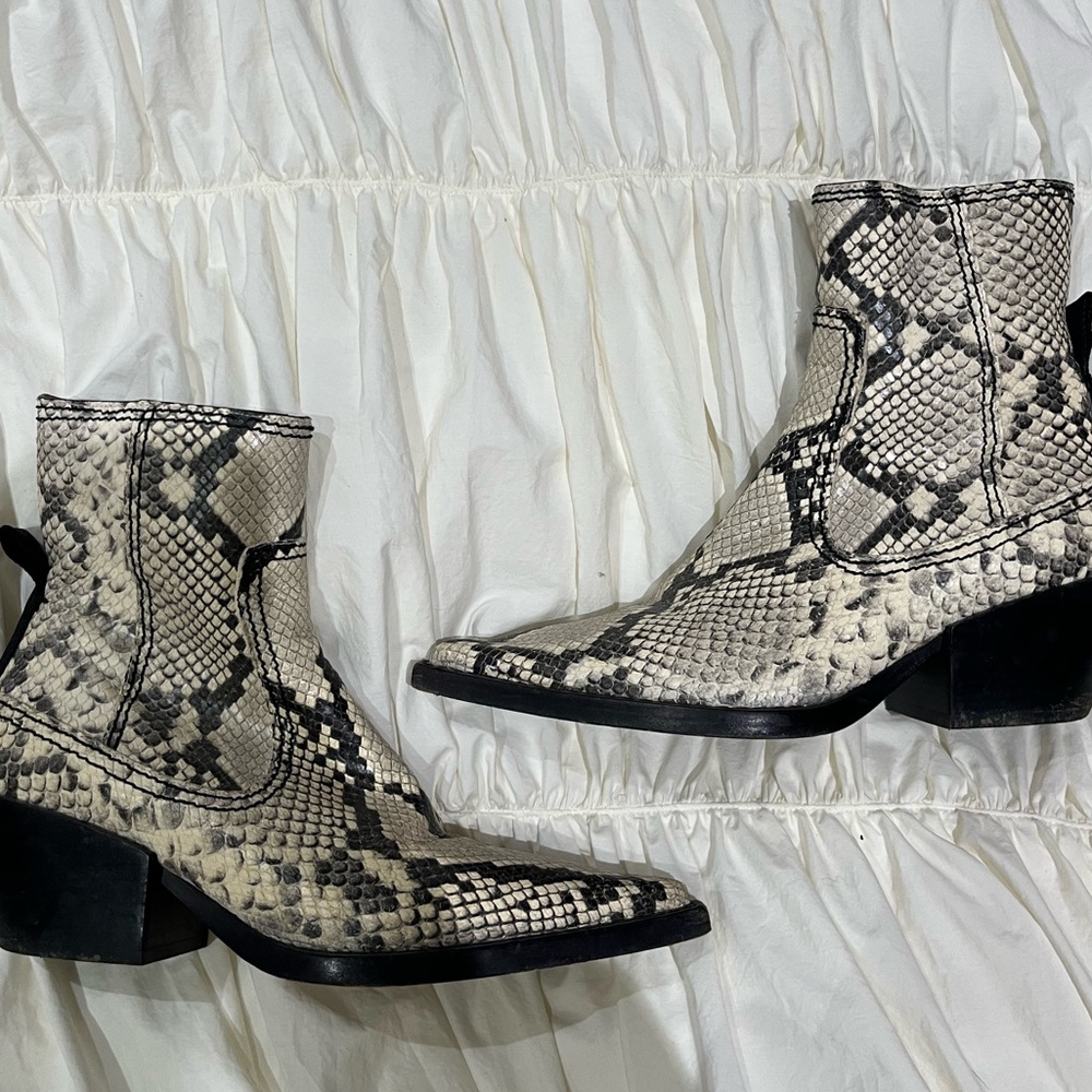 Black and white, snakeskin, ankle booties